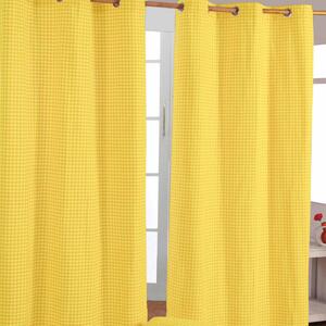 Cotton Gingham Check Yellow Ready Made Eyelet Curtains, 137 x 182 cm