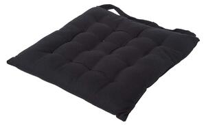 Black Plain Seat Pad with Button Straps 100% Cotton 40 x 40 cm