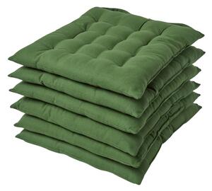 Homescapes Dark Olive Plain Seat Pad with Button Straps, 40 x 40cm, Set of 6