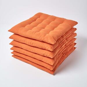 Burnt Orange Plain Seat Pad with Button Straps, 40 x 40cm, Set of 6