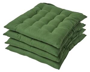 Dark Olive Plain Seat Pad with Button Straps, 40 x 40cm, Set of 4