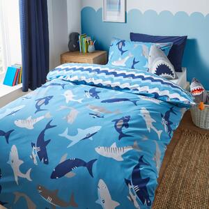 Sharks Duvet Cover and Pillowcase Set Blue/Grey