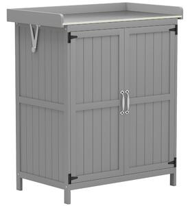 Outsunny Wooden Garden Shed, Garden Tool Storage Shed with Hinged Roof and Shelf, Outdoor Storage Cabinet with Double Doors, Grey