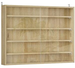 HOMCOM 5-Tier Wall Display Shelf Unit Cabinet w/ 4 Adjustable Shelves Glass Doors Home Office Ornaments 60x80cm Oak Aosom UK