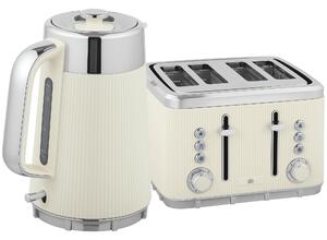 HOMCOM Electric Kettle and Toaster Set, 3000W 1.7L UK Strix Thermostat Rapid Boil Jug Kettle with Limescale Filter, Cool Touch Body, 4 Slice Toaster with 7 Browning Controls, Crumb Tray, Cream