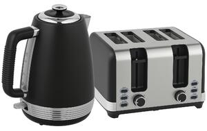 HOMCOM Stainless Steel Kettle and Toaster Set, 1.7L 3000W Rapid Boil Jug Kettle with UK Strix Thermostat, Limescale Filter, 4 Slice Toaster with 7 Browning Controls, Crumb Tray, Black and Silver Tone
