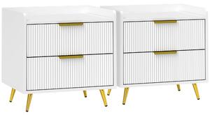 HOMCOM Elegant Two-Drawer Bedside Table Set of 2 - White