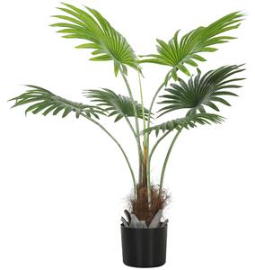 HOMCOM 94cm Artificial Palm Tree, Decorative Artificial Plant with Lifelike PEVA Leaves and Coconut Coir, Fake Tree with Plastic Pot and Flocking for Home Office Decor, Green