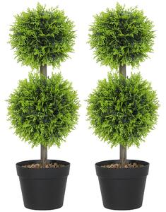 HOMCOM Set of 2 Decorative Artificial Plants, 60cm Faux Topiary Cypress Ball Trees with Plastic Pot and Pebbles, Fake Plants for Home Office Decor, Green