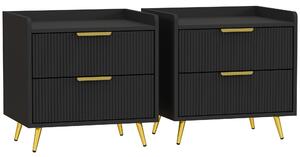 HOMCOM Elegant Two-Drawer Bedside Table Set of 2 - Black