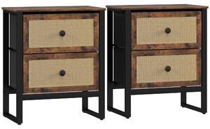 HOMCOM Industrial-Natural Bedside Table Set of 2 - Brown