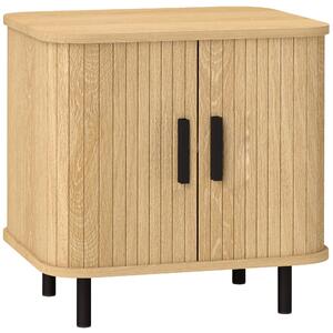 HOMCOM Bedside Table, Nordic Side Table with Roller Shutter Style Sliding Doors and Metal Legs for Bedroom, Living Room, Oak Tone Aosom UK
