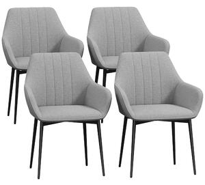 HOMCOM Dining Chairs Set of 4, Upholstered Linen Fabric Kitchen Chairs with Metal Legs for Living Room Dining Room, Light Grey