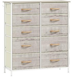 HOMCOM Chest of Ten Fabric Drawers - Natural Wood Finish