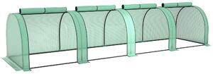 Outsunny Mini Greenhouse, Small Polytunnel Green House with Zipped Doors, Steel Frame for Garden, 395 x 100 x 80cm, Green
