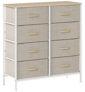 HOMCOM Fabric Chest of Drawers, Industrial Bedroom Dresser with 8 Fabric Drawers, Steel Frame and Wooden Top for Nursery, Living Room, Hallway, Maple Wood-effect