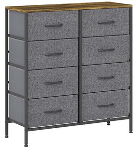 HOMCOM Fabric Chest of Drawers, Industrial Bedroom Dresser with 8 Fabric Drawers, Steel Frame and Wooden Top for Nursery, Living Room, Hallway, Rustic Brown and Grey