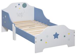 HOMCOM Kids Toddler Wooden Bed Round Edged with Guardrails Stars Image 143 x 74 x 59 cm Blue Aosom UK