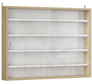 HOMCOM 5-Tier Wall Display Shelf Unit Cabinet w/ 4 Adjustable Shelves Glass Doors Home Office Ornaments 60x80cm Natural Aosom UK