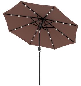 Outsunny Waterproof Umbrella Parasol 24 Solar LED-Brown/Coffee Aosom UK