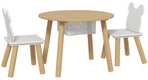 AIYAPLAY 3 Pieces Kids Activity Table Set with Centre Mesh Bag, Bear Shaped Backrest, for Arts, Reading, Dining Aosom UK