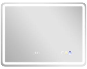 HOMCOM 60 x 80 cm Bluetooth LED Bathroom Mirror with Clock Anti-Fog - Silver Tone