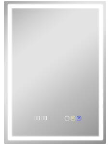 HOMCOM 50 x 70 cm Anti-Fog LED Bathroom Mirror, with Bluetooth and Clock - Silver Tone
