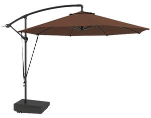 Outsunny 3(m) Garden Cantilever Parasol with Fillable Base, Wind Protection Strap, Cover, Round Banana Hanging Umbrella with Crank Handle and Tilt, Patio Umbrella for Outdoor Sun Shade, UPF50+, Brown