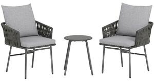 Outsunny 3-Piece Rattan Bistro Set, Garden Table and Chairs with 4 Cushions, Patio Rattan Conversation Furniture Set for Balcony, Porch, Terrace, Grey