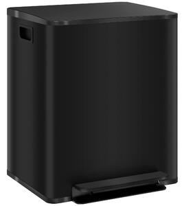 HOMCOM 50L Dual Compartment Stainless Steel Bin, with Deodoriser Holders - Black