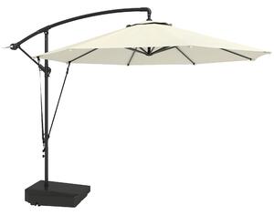Outsunny 3(m) Garden Cantilever Parasol with Fillable Base, Wind Protection Strap, Cover, Round Banana Hanging Umbrella with Crank Handle and Tilt, Patio Umbrella for Outdoor Sun Shade, UPF50+, Cream