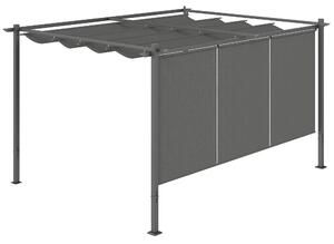 Outsunny 3 x 4m Metal Pergola with Retractable Roof and Roller Shade, Wall-Mounted or Free Standing Garden Gazebo Canopy Pergola Kit, UPF30+ Outdoor Sun Shade Shelter, Grey