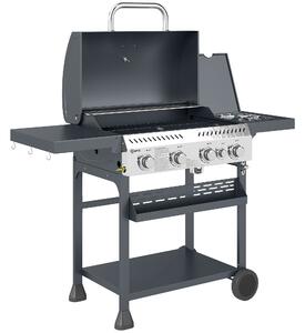 Outsunny Galvanised Steel 4+1 Gas Burner BBQ Grill Trolley, Black Aosom UK
