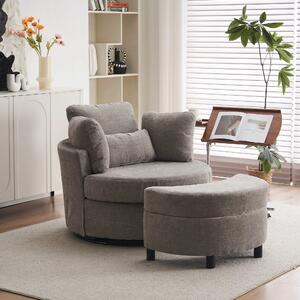 Chenille 360° Swivel Armchair Set with 3 Back Cushions and Crescent Ottoman Stool, Single Sofa for Living room, 107L x 105W x 82H cm, Grey Aosom.UK