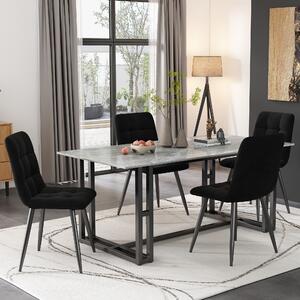Set of 4 Upholstered Velvet Dining Chairs with Metal Frame, Ergonomic Design, 4-Set Upholstered Chair with Backrest, 44x41x86 cm, Black Aosom UK