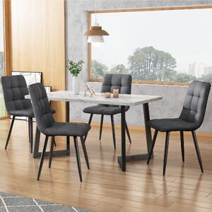 Set of 4 Ergonomic Linen Upholstered Dining Chairs with Metal Frame and Backrest, Dining Chairs for Kitchen, Dining Room, 44x41x86 cm, Gray Aosom UK