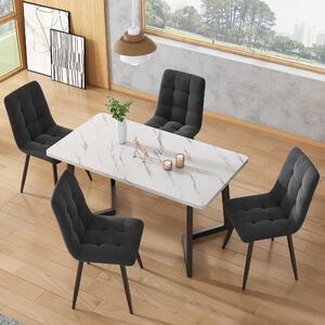 Set of 4 Upholstered Velvet Dining Chairs with Metal Frame, Ergonomic Design, 4-Set Upholstered Chair with Backrest, 44x41x86 cm, Gray Aosom UK