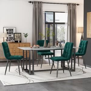 Set of 4 Upholstered Velvet Dining Chairs with Metal Frame, Ergonomic Design, 4-Set Upholstered Chair with Backrest, 44x41x86 cm, Green Aosom UK