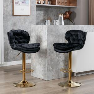 Set of 2 Adjustable Bar Stools with Rolling Edge Backrest, Electroplated Gold Legs, 66-86 cm Height, 360° Rotatable, Base 41x41 cm, Black Aosom UK
