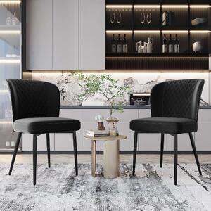 Set of 2 Modern Velvet Dining Chairs with Metal Legs, Upholstered Chairs with Backrest for Dining Room, Living Room, 47x43x86 cm, Black Aosom UK