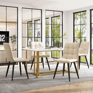 Modern Rectangular Extendable Dining Table with Adjustable Metal Legs, Kitchen Table in Modern Marble Pattern, 140x80x75 cm, White/Gold Aosom UK