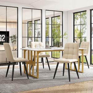 Modern Rectangular Extendable Dining Table with Iron Square Tube Legs, Modern Kitchen Table with Marble Pattern, 140x80x75 cm, White/Gold Aosom UK