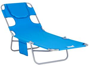 Outsunny Beach Chaise Lounge: Portable with Face Cavity, 5-Position Adjustable Backrest, Azure Blue Aosom UK