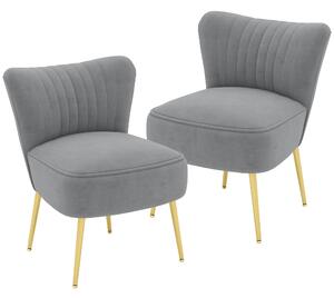 HOMCOM Set of 2 Accent Chairs, Upholstered Living Room Chairs with Gold Tone Steel Legs, Wingback Armless Chairs, Grey