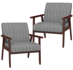 HOMCOM Set of 2 Accent Chairs, Upholstered Living Room Chairs with Wood Legs, Armchairs for Bedroom, Living Room, Grey