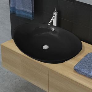 Black Luxury Ceramic Basin Oval with Overflow 59 x 38,5 cm
