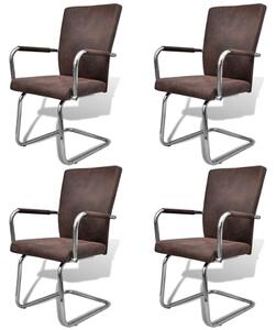 Cantilever Dining Chairs 4 pcs Brown Faux Leather