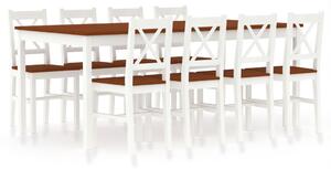 9 Piece Dining Set Pinewood White and Brown