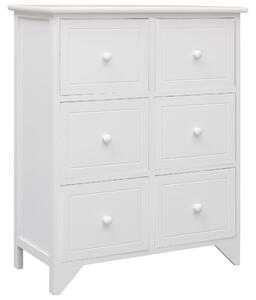 Side Cabinet with 6 Drawers White 60x30x75 cm Paulownia Wood