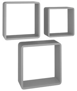 Wall Cube Shelves 3 pcs Grey MDF